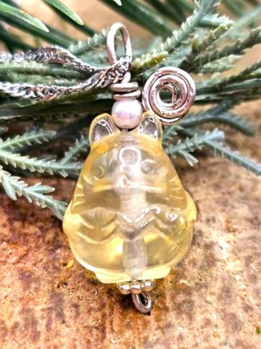 Nature Citrine Hand Carved Cute Totoro Pendant Necklace